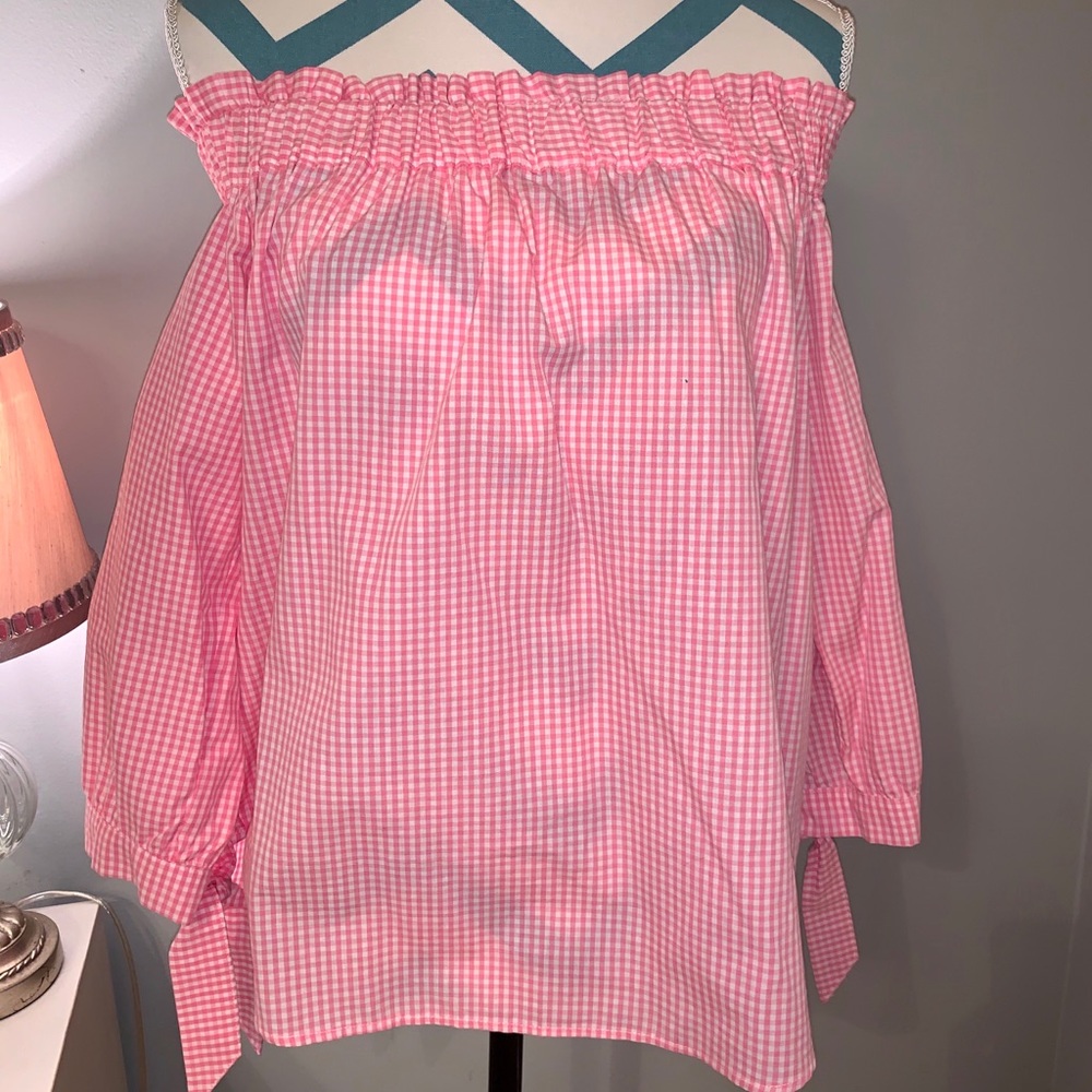 Pink Gingham Off The Shoulder Top